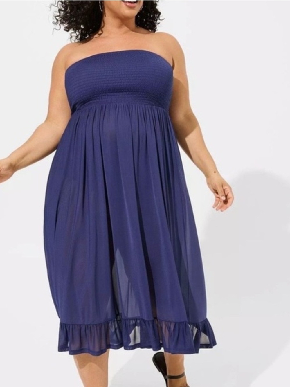 Strapless Navy Blue Smocked Midi Dress Make An Offer!
